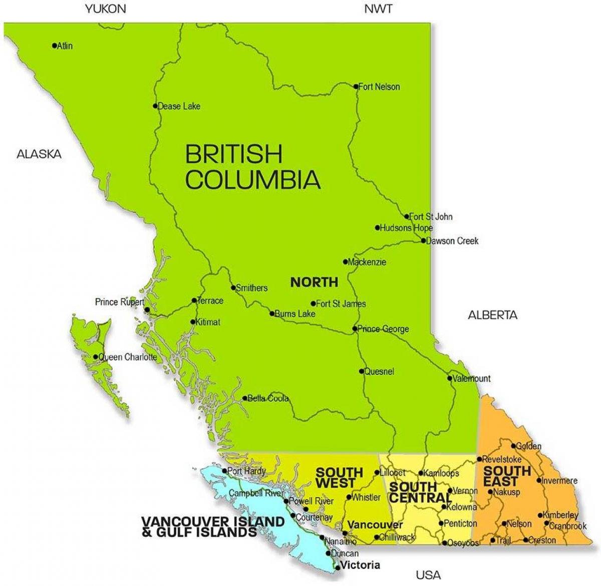 Mapa ng british columbia rehiyon