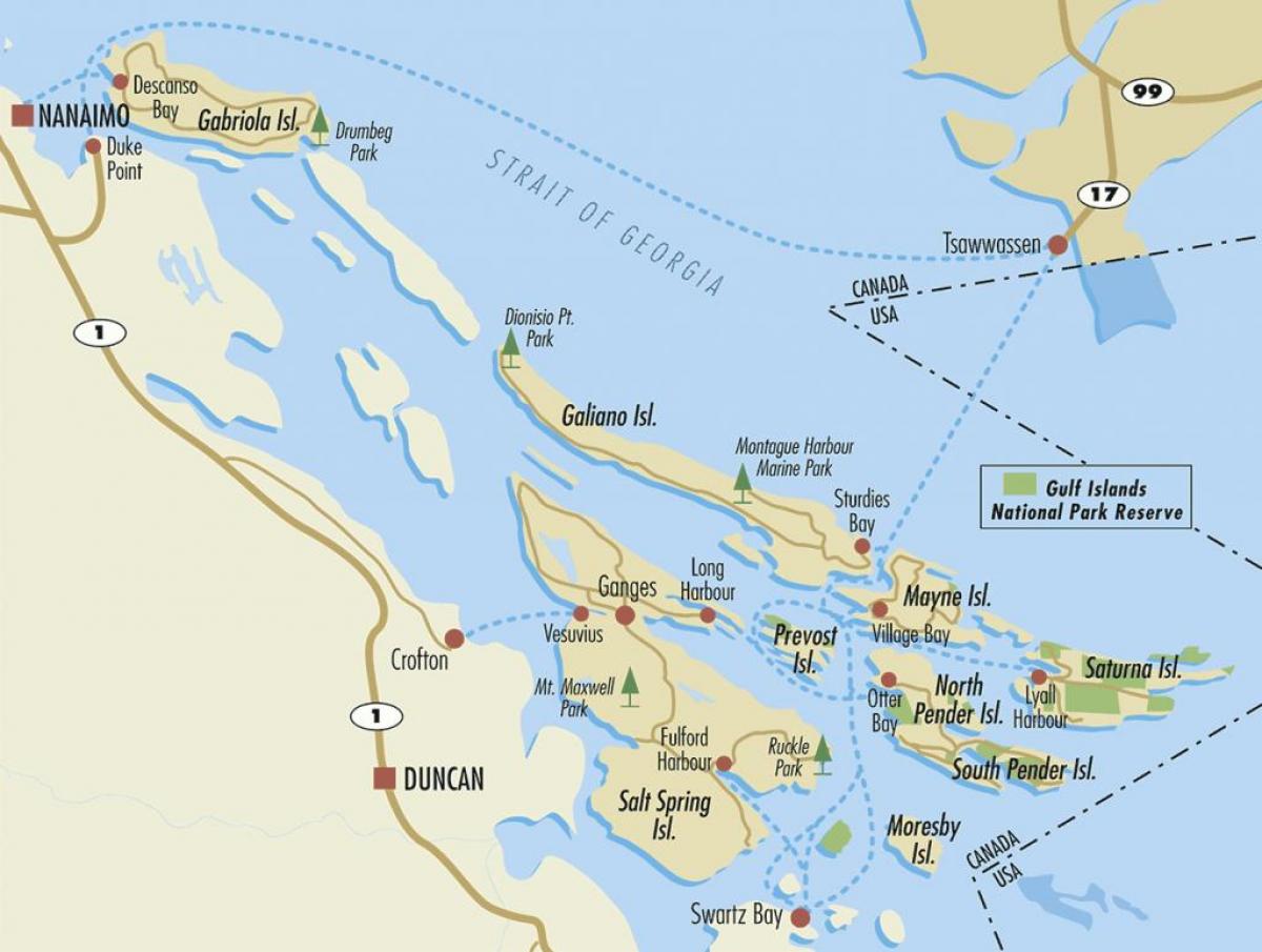 mapa ng gulf islands bc canada