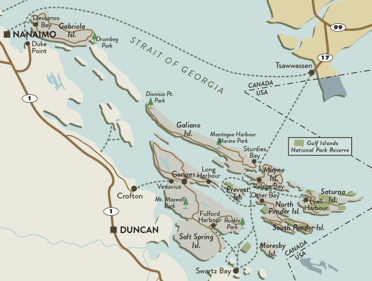 mapa ng vancouver island at gulf islands
