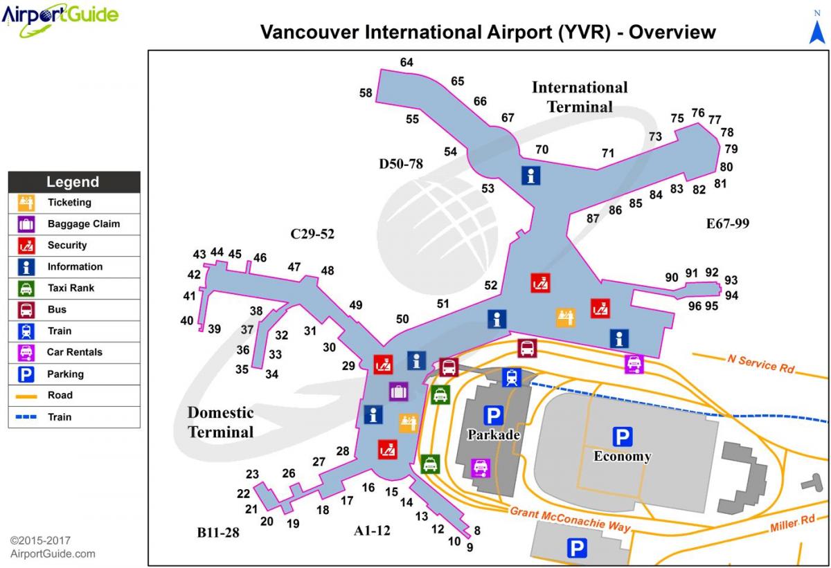 vancouver airport na pag-alis sa mapa