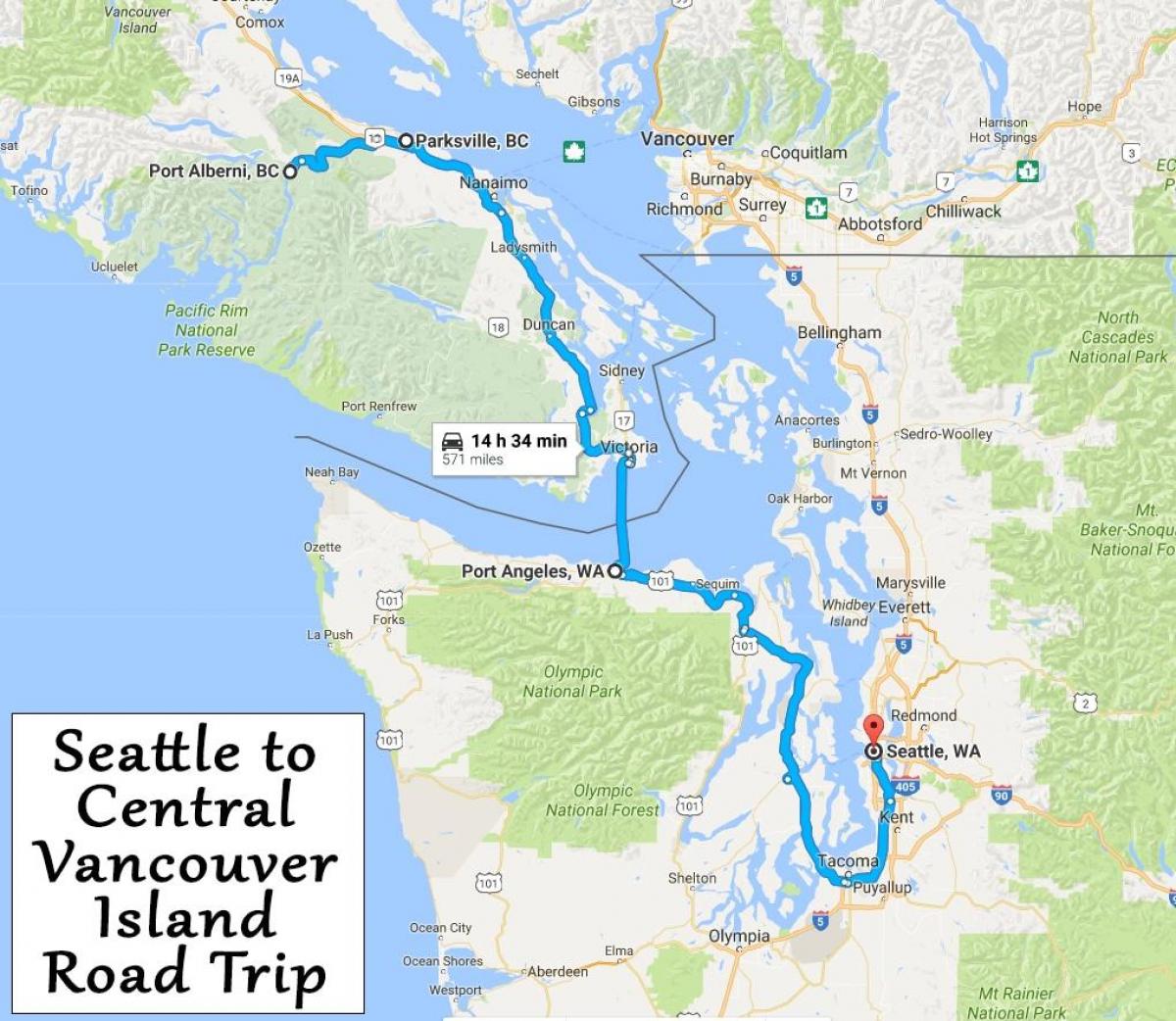 Mapa ng vancouver island road trip